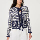 Cardigan à nœuds sur le devant jacquard Balou - Marine & Blanc - FABIENNE CHAPOT