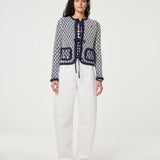 Cardigan à nœuds sur le devant jacquard Balou - Marine & Blanc - FABIENNE CHAPOT
