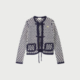 Cardigan à nœuds sur le devant jacquard Balou - Marine & Blanc - FABIENNE CHAPOT