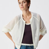 Cardigan blanc zippé en maille ajourée B317115 - Ecru - IKKS WOMEN