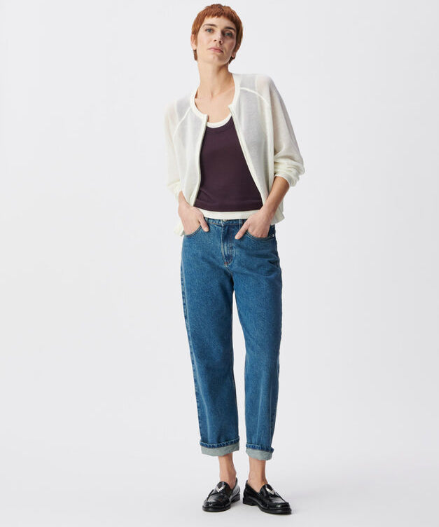 Cardigan blanc zippé en maille ajourée B317115 - Ecru - IKKS WOMEN