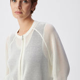 Cardigan blanc zippé en maille ajourée B317115 - Ecru - IKKS WOMEN