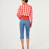 Cardigan court à carreaux noué Camille - Blanc & Tangerine - FABIENNE CHAPOT