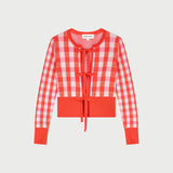 Cardigan court à carreaux noué Camille - Blanc & Tangerine - FABIENNE CHAPOT
