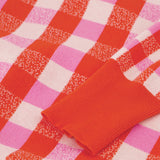 Cardigan court à carreaux noué Camille - Blanc & Tangerine - FABIENNE CHAPOT