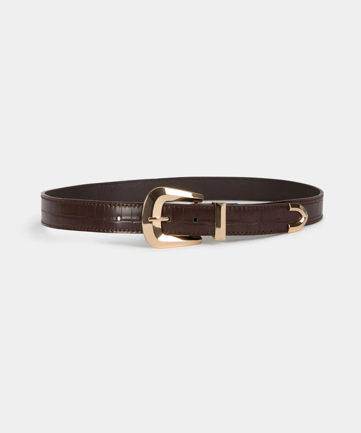 Vue à platde la ceinture bordeaux motif crocodile MORGAN Arle