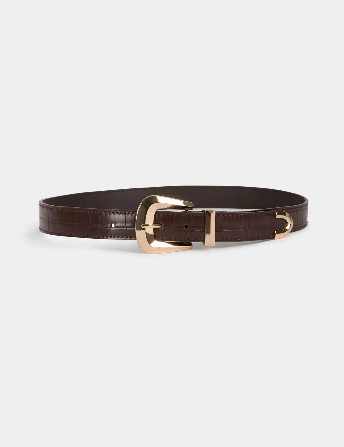 Vue à platde la ceinture bordeaux motif crocodile MORGAN Arle