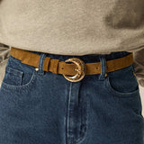 Ceinture en cuir à boucle dorée ronde Olympe - Ecorce - DES PETITS HAUTS