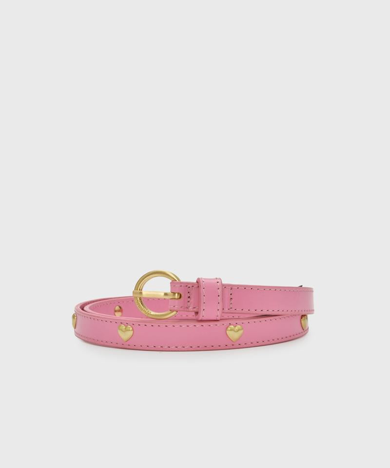 Ceinture fine en cuir à clous cœurs dorés Bold love - Rose - FABIENNE CHAPOT