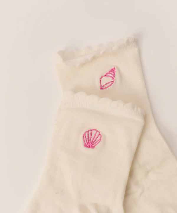 Chaussettes fines brodées Willem - Ecru - DES PETITS HAUTS