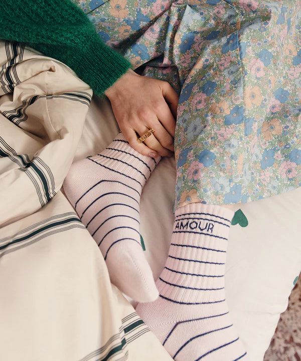Chaussettes rayés en maille épaisse Waffa - Bulle - DES PETITS HAUTS