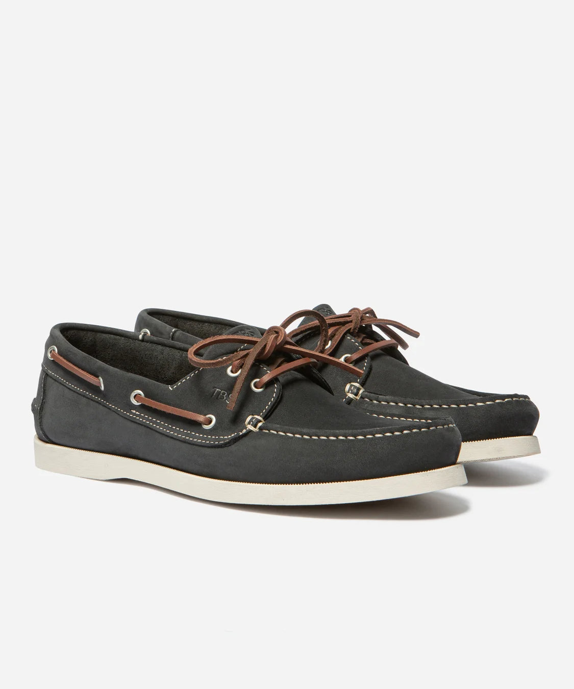 Chaussures bateau à lacets en cuir nubuck Phenis - Marine Crème - TBS HOMME