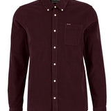 Photo à plat de la chemise en velours côtelé rouge hiver BARBOUR HOMME avec col boutonné et poche poitrine