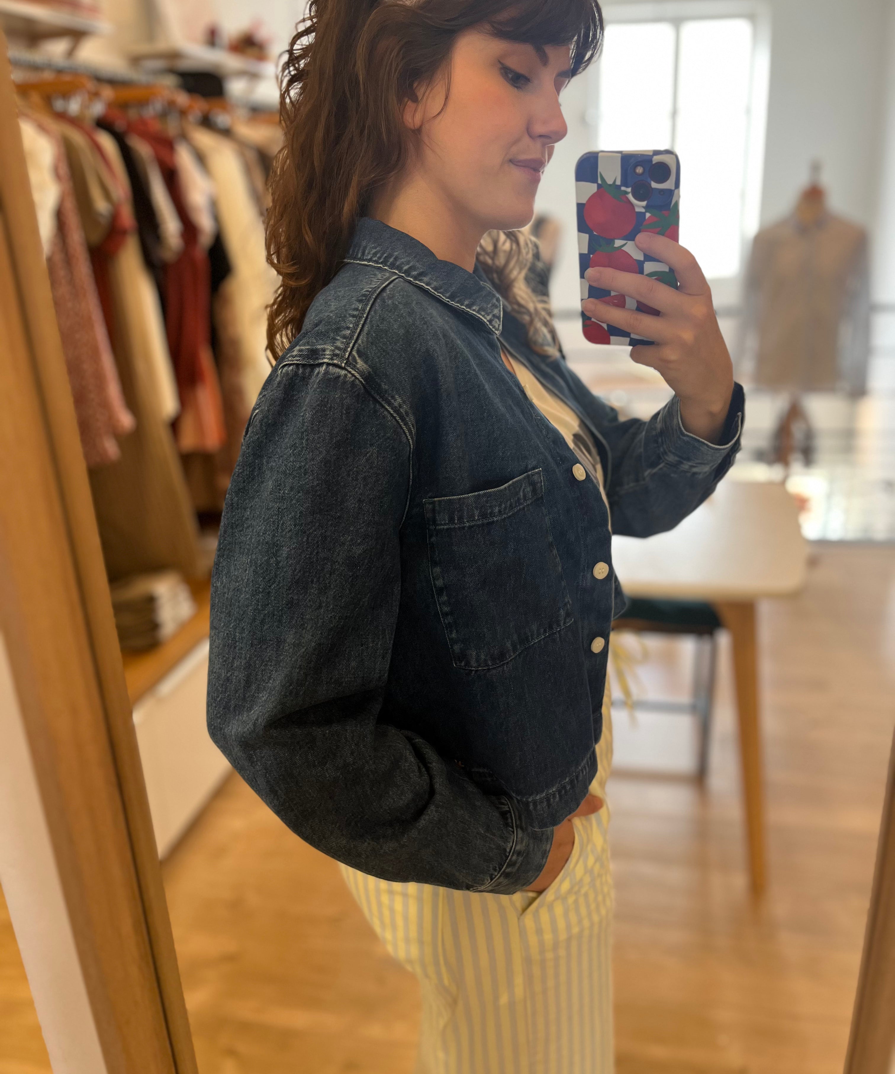 Chemise jean cropped Lazare - Bleu stone - DES PETITS HAUTS