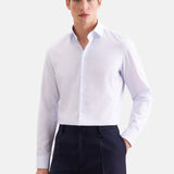 Visuel porté de face de la chemise business slim bleu moyen SEIDENSTICKER avec un pantalon habillé bleu nuit