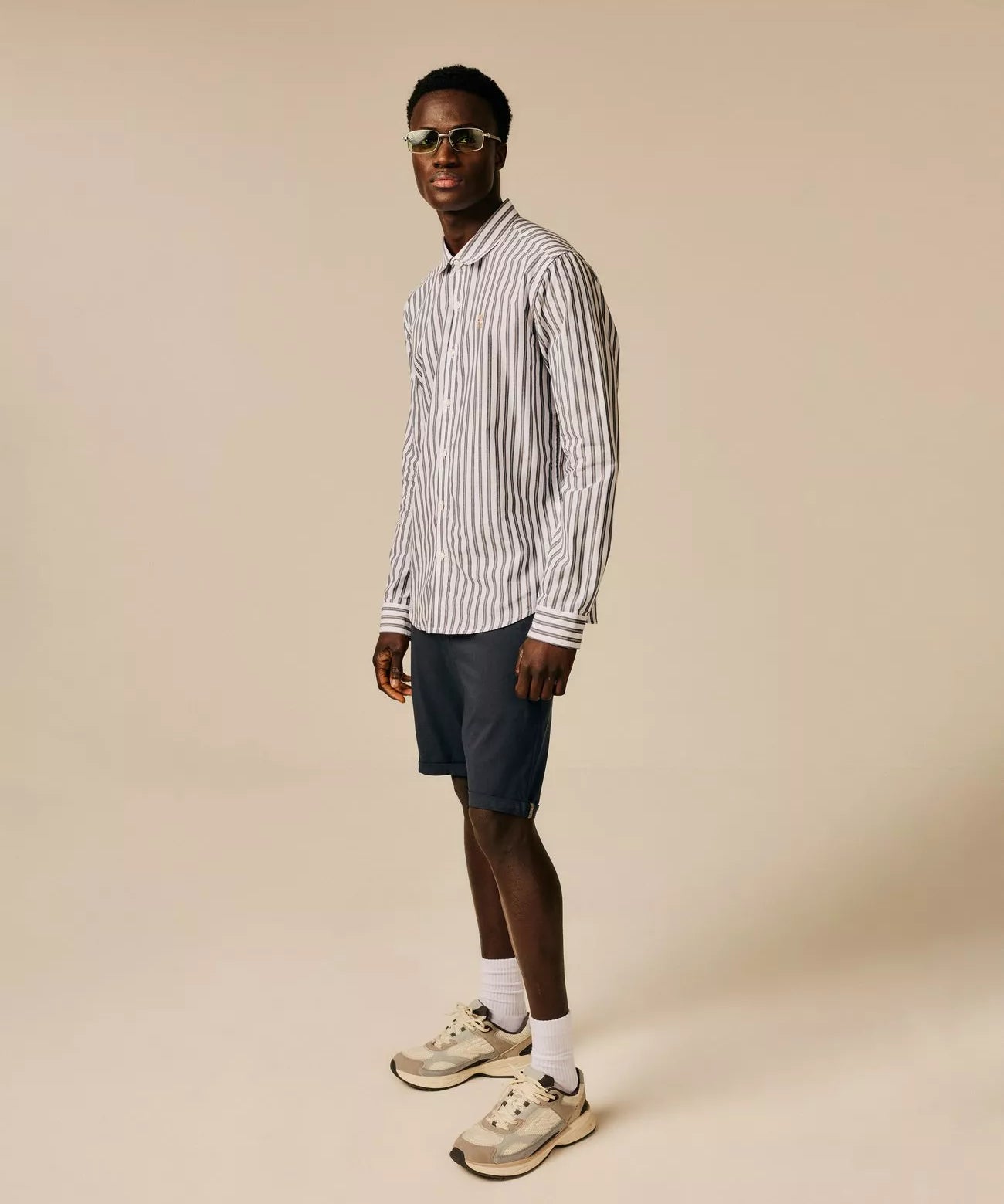 Chemise d'été en pur coton à rayures fines Aerol - Blanc & Gris - SUN VALLEY HOMME