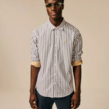 Chemise d'été en pur coton à rayures fines Aerol - Blanc & Gris - SUN VALLEY HOMME