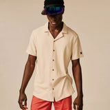 Chemise d'été gaufrée à manches courtes - Beige Clair - SUN VALLEY HOMME