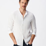 Chemise en lin pour homme à col mao M312013 - Blanc - IKKS MEN