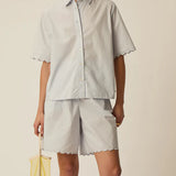 Chemise festonnée style pyjama du jour Rebeka - Celeste - DES PETITS HAUTS