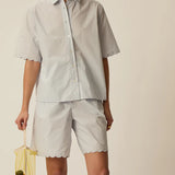 Chemise festonnée style pyjama du jour Rebeka - Celeste - DES PETITS HAUTS