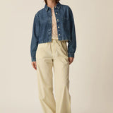 Chemise jean cropped Lazare - Bleu stone - DES PETITS HAUTS
