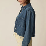Chemise jean cropped Lazare - Bleu stone - DES PETITS HAUTS