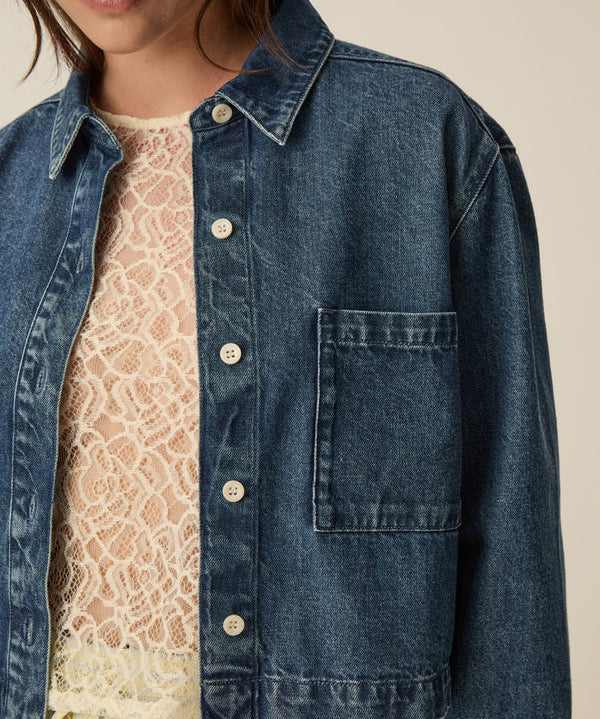 Chemise jean cropped Lazare - Bleu stone - DES PETITS HAUTS