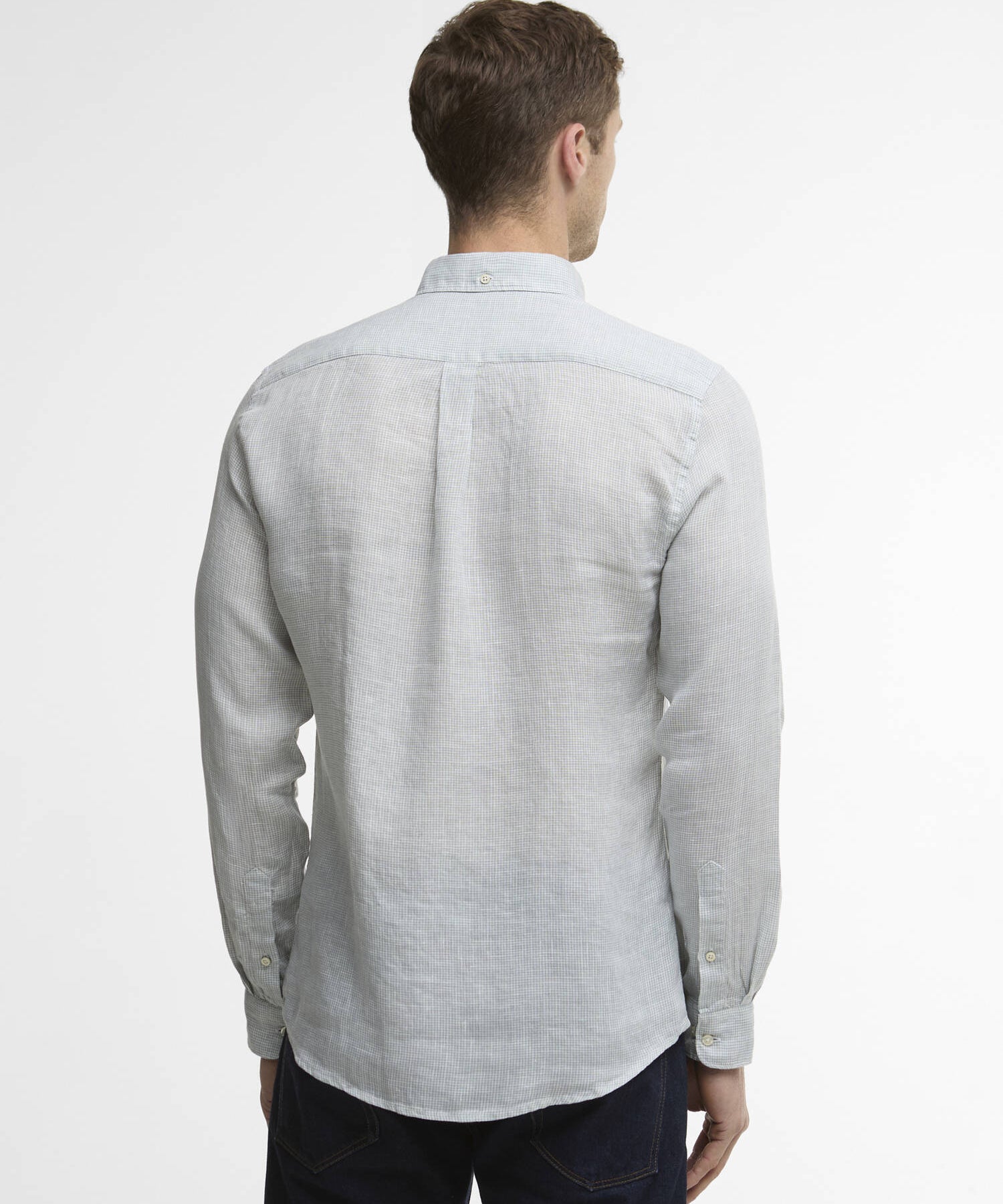 Chemise lin ajustée pied-de-poule Linton – Ardoise – Barbour Homme