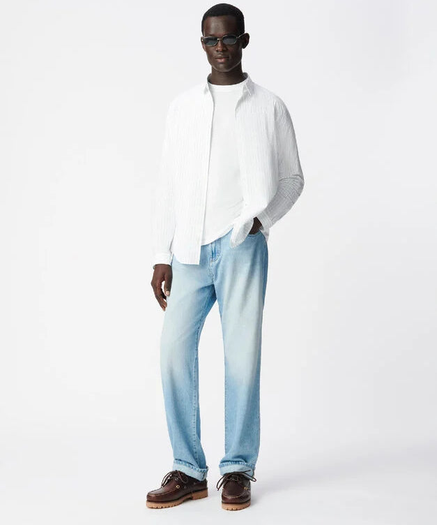 Chemise rayée tennis en coton et lin pour homme M312213 - Blanc Amande - IKKS MEN