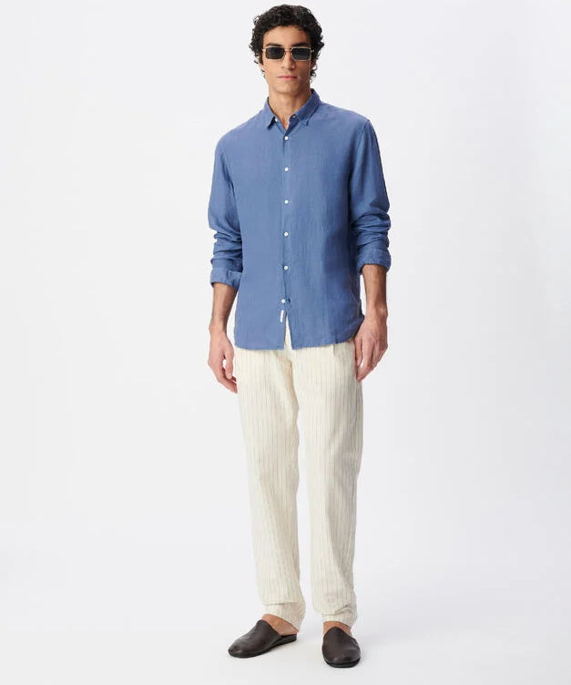 Chemise slim en lin homme M312003 - Bleu riviera - IKKS MEN
