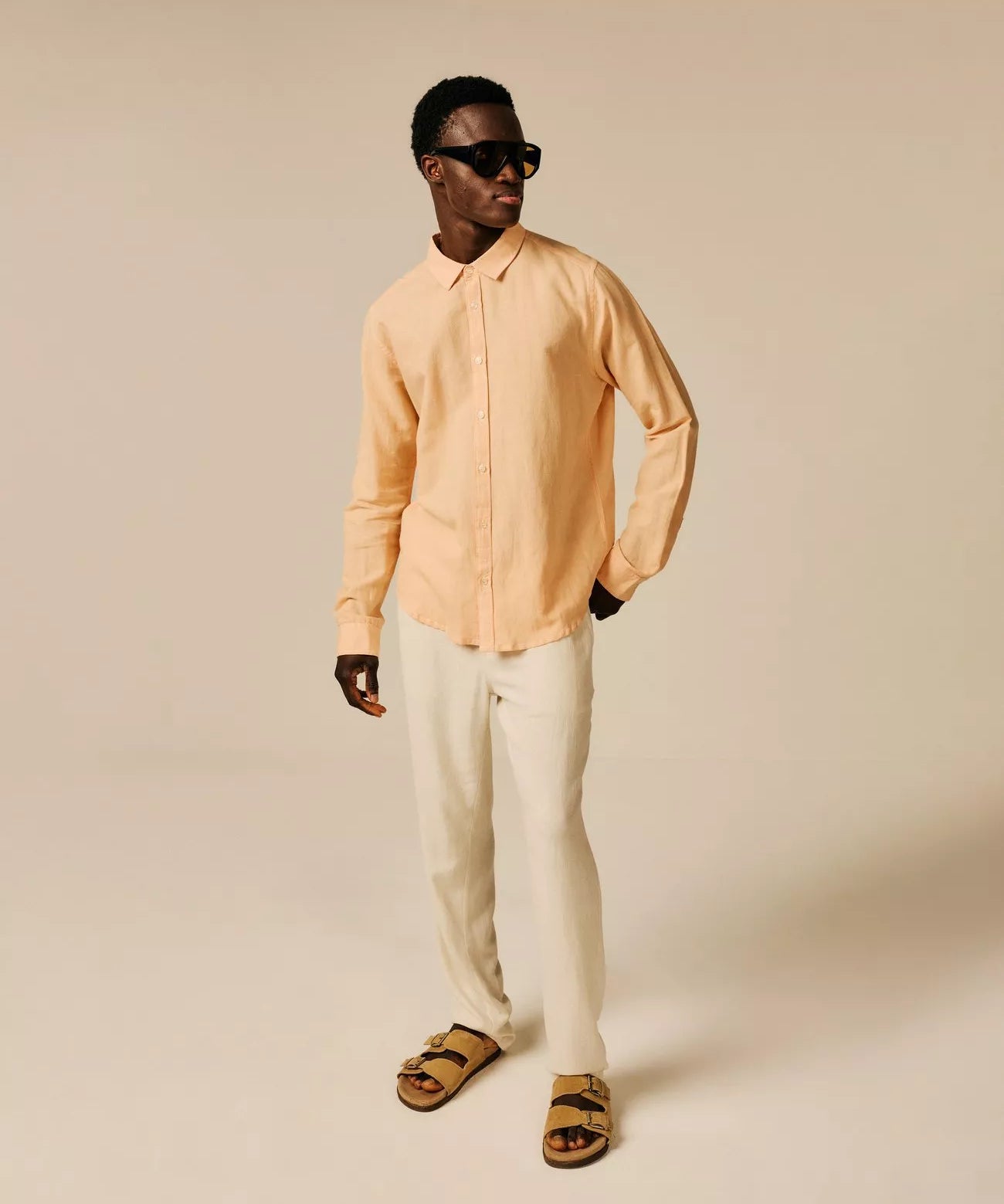 Chemise unie en lin Agadez - Saumon - SUN VALLEY HOMME
