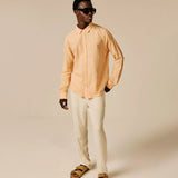 Chemise unie en lin Agadez - Saumon - SUN VALLEY HOMME