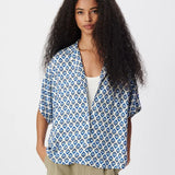 Chemisier fluide à fleurs manches courtes B312245 - Bleu grisé - IKKS WOMEN