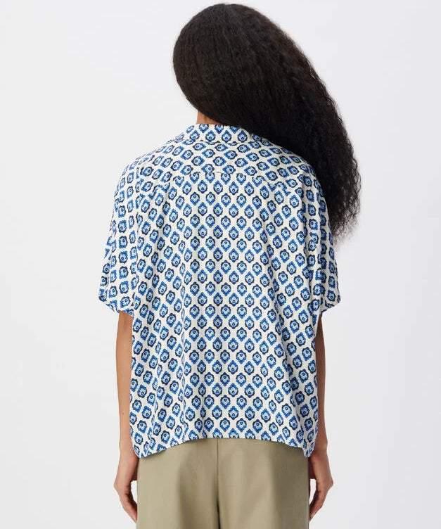 Chemisier fluide à fleurs manches courtes B312245 - Bleu grisé - IKKS WOMEN