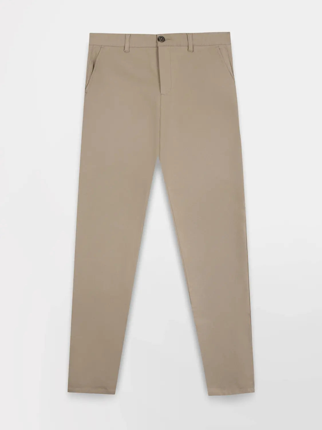 Vue d'ensemble à plat du pantalon chino beige en coton stretch TBS HOMME Pavlopan