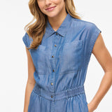 Combi-short boutonné sans manches Vitevira - Bleu moyen - VILA