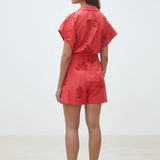 Combi-short brodée à manches courte Tracy - Geranium - SUNCOO