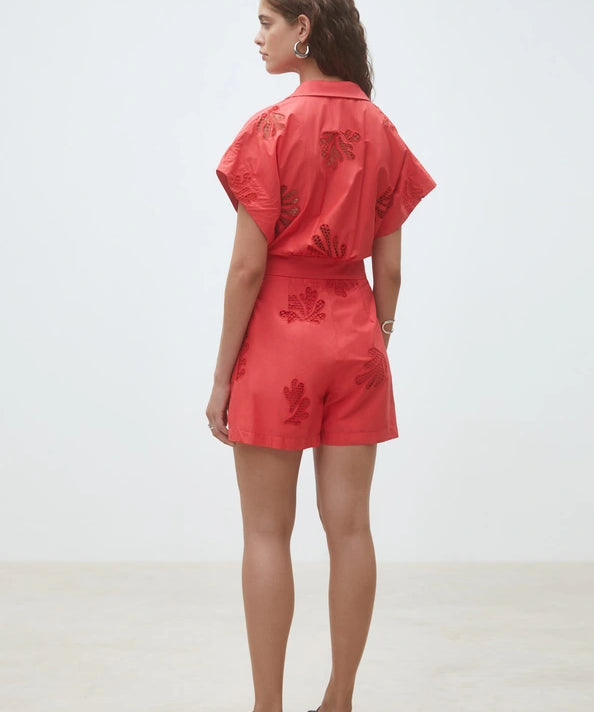Combi-short brodée à manches courte Tracy - Geranium - SUNCOO
