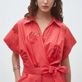 Combi-short brodée à manches courte Tracy - Geranium - SUNCOO