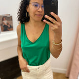 Débardeur col V encolure en lurex - Vert - LOLA ESPELETA