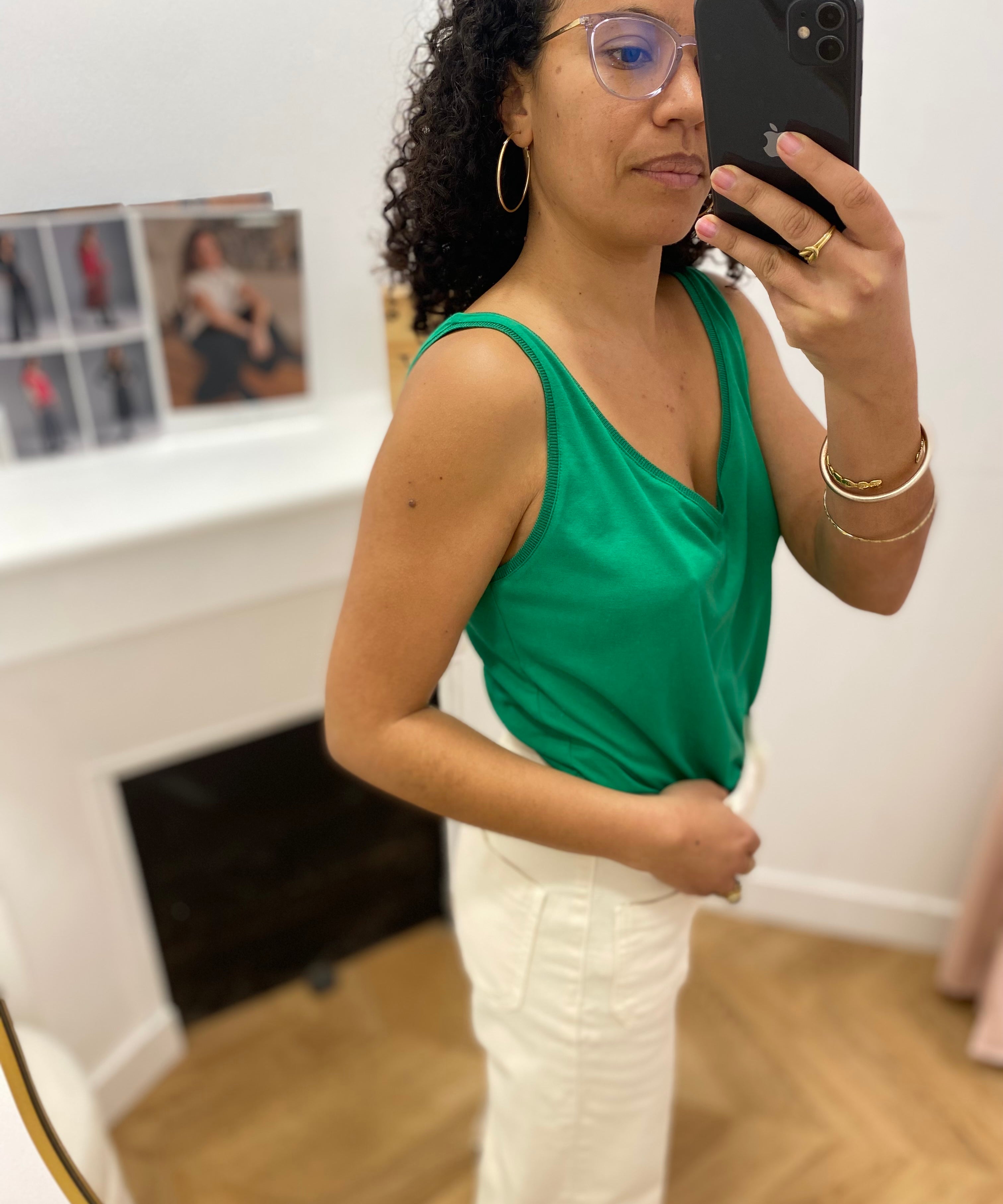 Débardeur col V encolure en lurex - Vert - LOLA ESPELETA