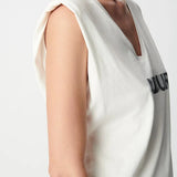 Débardeur à épaulettes structurées imprimé Amour - Ecru - IKKS WOMEN