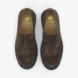 Vue du dessus des derbies marron SCHMOOVE Mysen Buckle montrant la doublure cuir et les franges kiltie