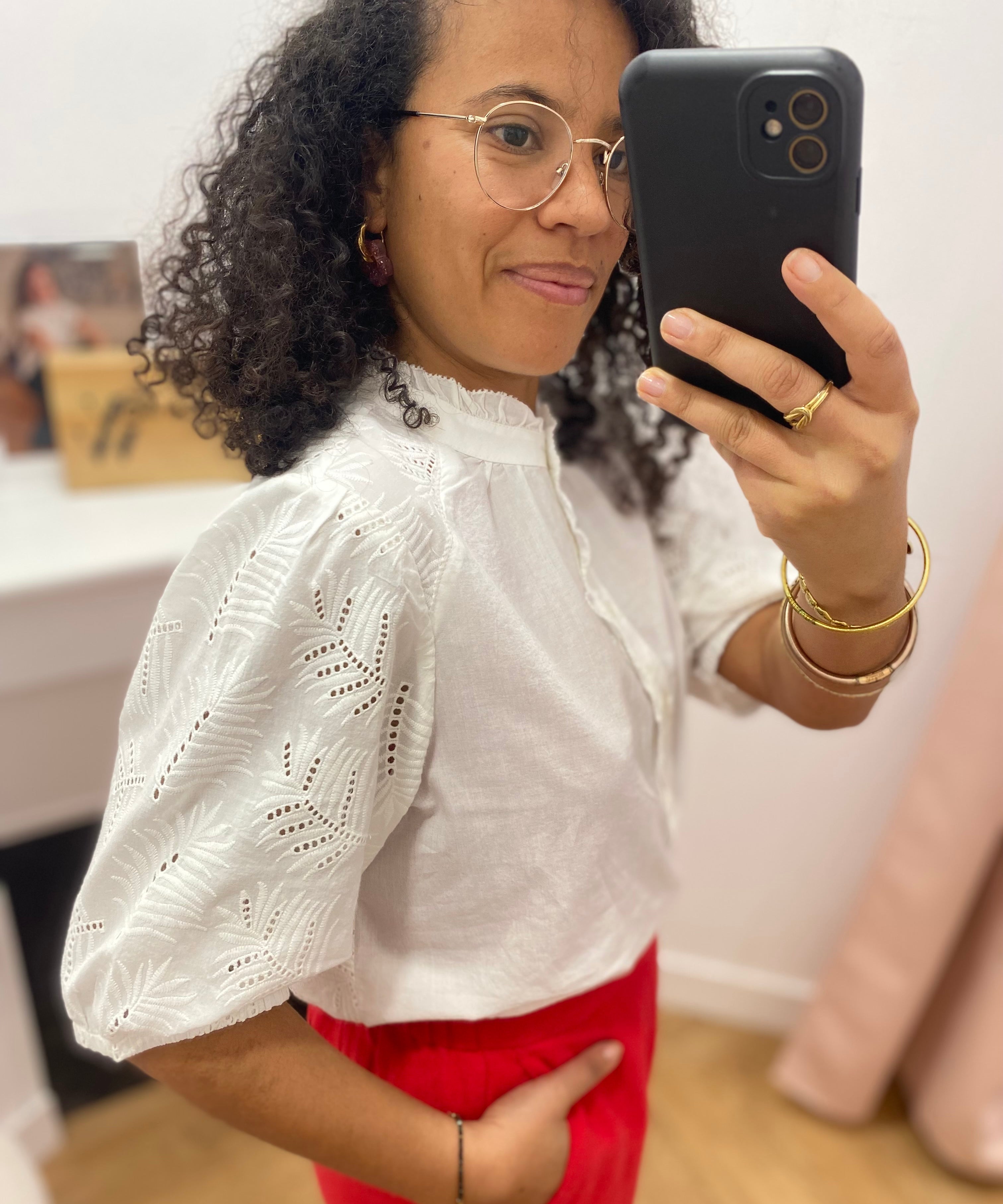 Chemise femme brodée manches 3/4 Fadiacha - Arctique - TBS Femme