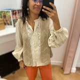Gilet sans manches en maille ajourée - Beige - LOLA ESPELETA