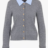 Visuel détouré du gilet torsadé gris chiné à col et poignets effet chemise SUNCOO FEMME Gasti