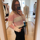 Gilet rayé en maille douce mohair Domette - Poudre et rose - DES PETITS HAUTS