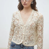 Gilet en crochet fleurs avec sequins discrets Dario - Beige - SUNCOO