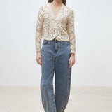 Gilet en crochet fleurs avec sequins discrets Dario - Beige - SUNCOO